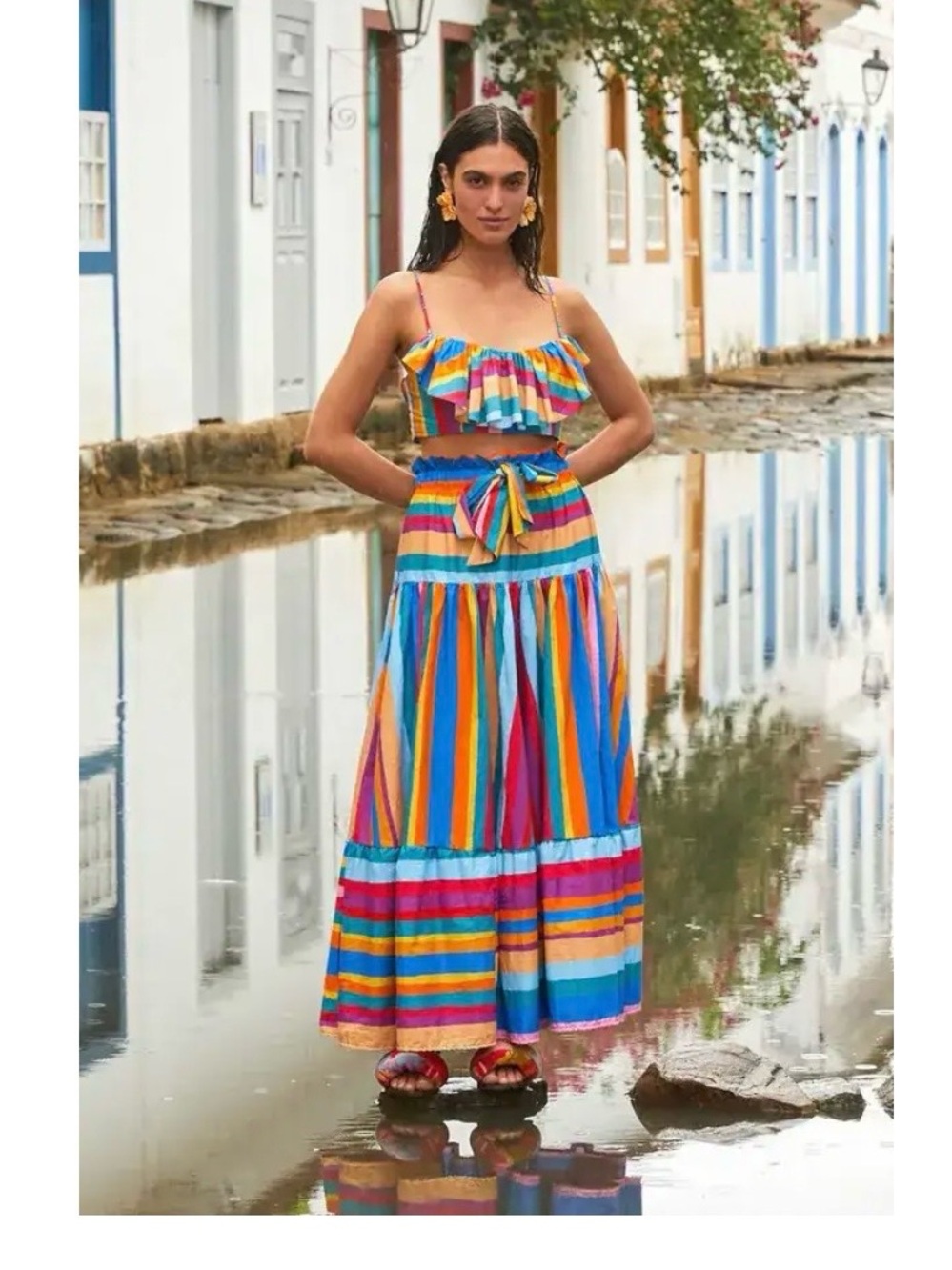 FARM Rio Multicolor Striped Maxi Skirt NWT